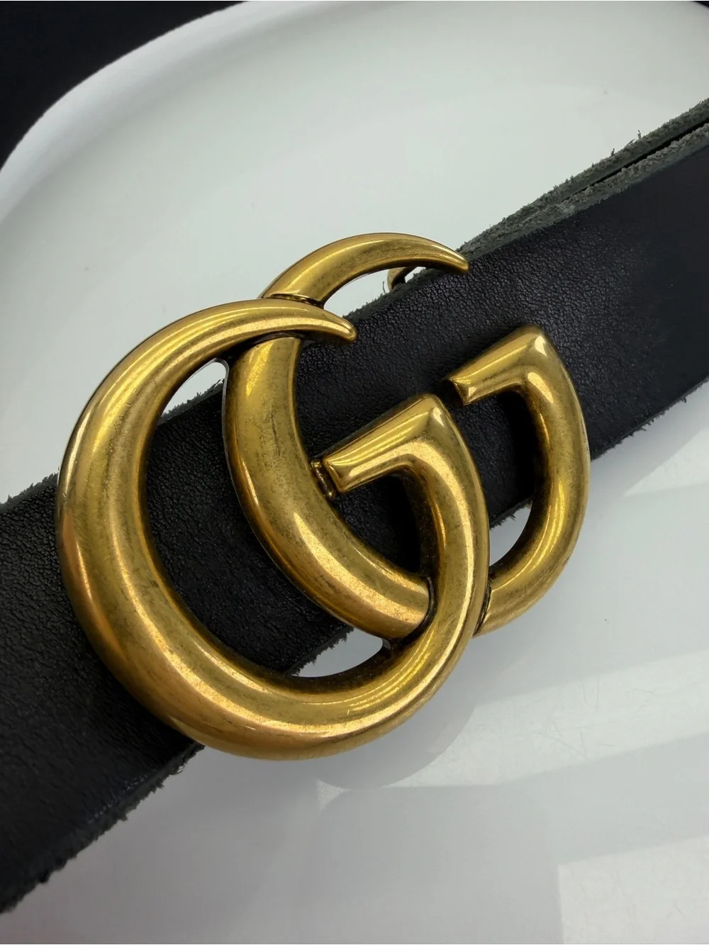 Gucci Raw Edge Unfinished Wide Marmont Double G Leather Belt 409416 80/32